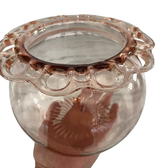 Vintage Old Colony Pink Depression Glass Bowl Jar Open Lace 1930s Anchor Hocking - Picture 1 of 12